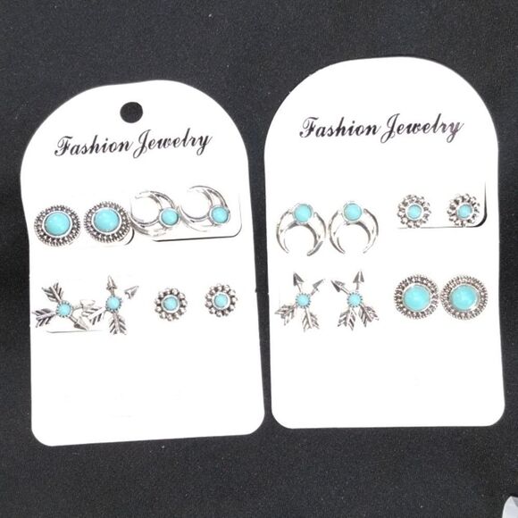 2 Sets Retro Turquoise Stud Women's Four Pair In Each Set - Picture 4 of 4